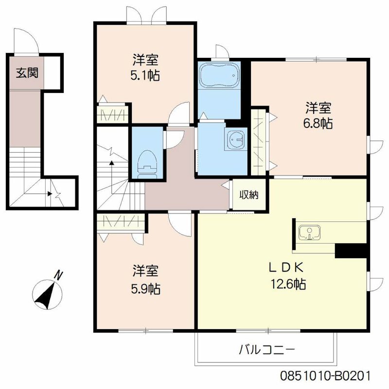 グランデュオ紙小 B棟 201号室 間取り