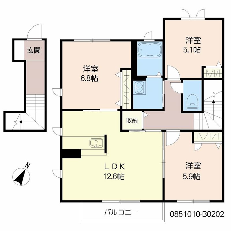 グランデュオ紙小 B棟 202号室 間取り