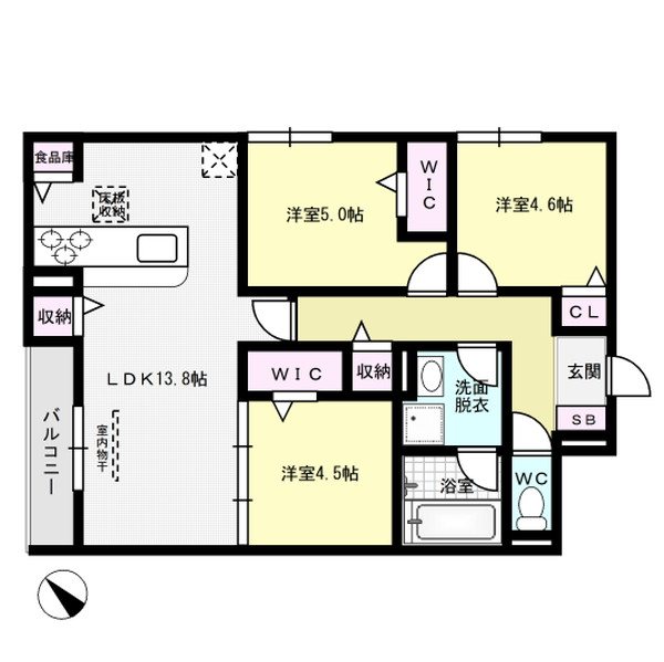 トリシア東大利 105号室 間取り