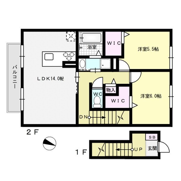 モダンコート野多目 B棟 201号室 間取り