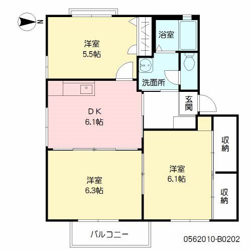 メルベーユ月の浦 B棟 202号室 間取り