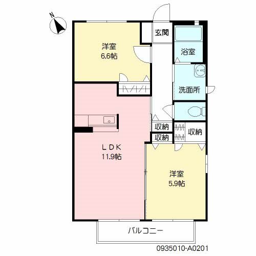 クレインフィールド 201号室 間取り