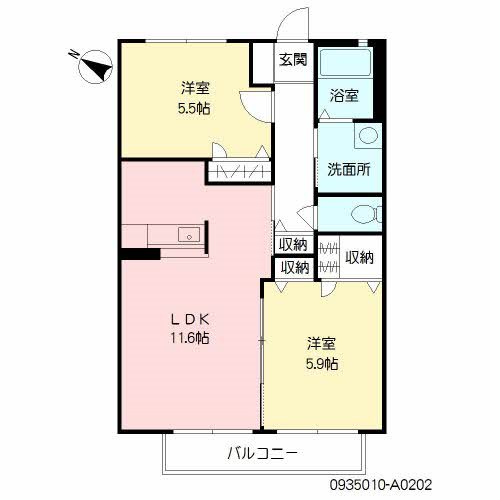クレインフィールド 202号室 間取り