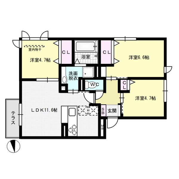 D-room鳥飼  102号室 間取り