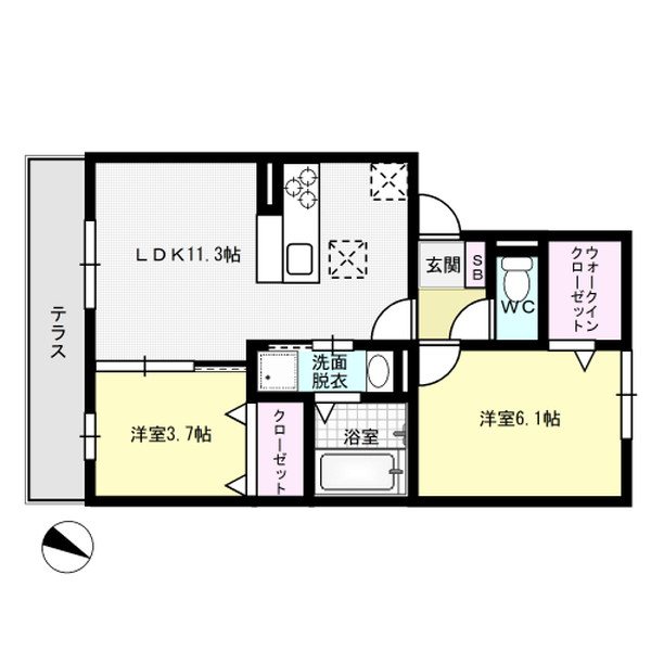 D-room上大利 102号室 間取り