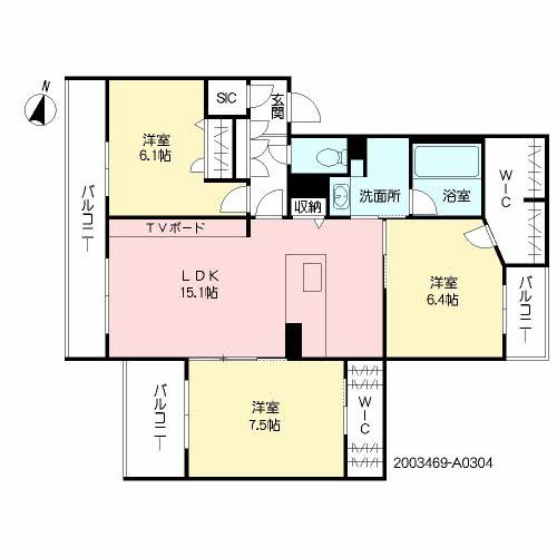 メルヴェイユ次郎丸 304号室 間取り
