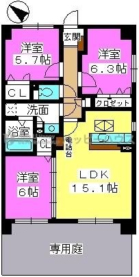 サンライトキャッスル 101号室 間取り