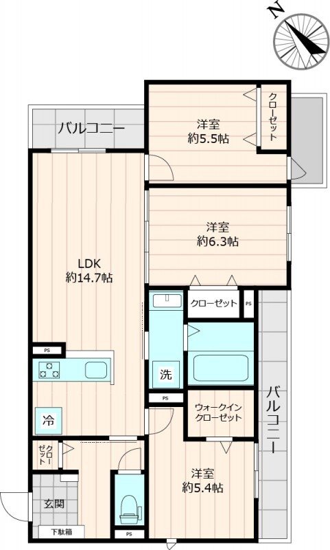 アズール伯玄 205号室 間取り