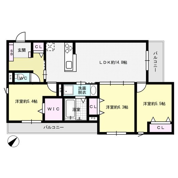 アズール伯玄 305号室 間取り
