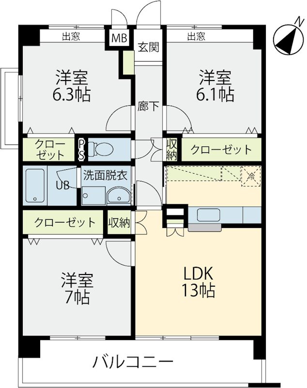 グルーリャ大和Ⅱ 201号室 間取り