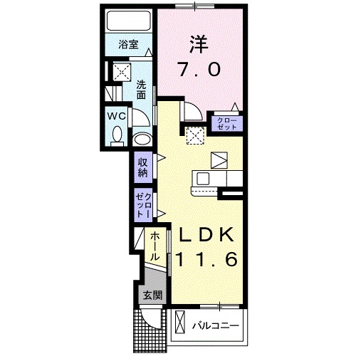 ＷＡＳＨＩＺＵ　ＢＡＳＥ 103号室 間取り
