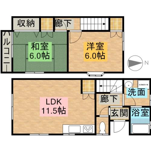 テラスハウスノヨリ A-2号室 間取り