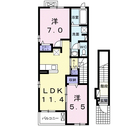 ＷＡＳＨＩＺＵ　ＢＡＳＥ 201号室 間取り