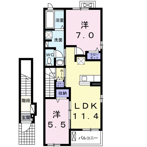 ＷＡＳＨＩＺＵ　ＢＡＳＥ 206号室 間取り