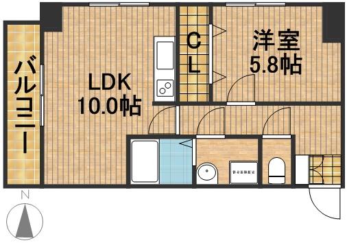 アズビオス元城 601号室 間取り