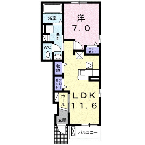 ＷＡＳＨＩＺＵ　ＢＡＳＥ 106号室 間取り