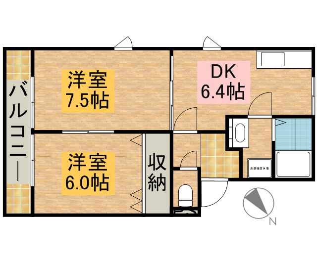 メゾン三ツ谷 A-203号室 間取り