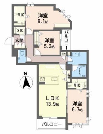 グラン東伊場 301号室 間取り