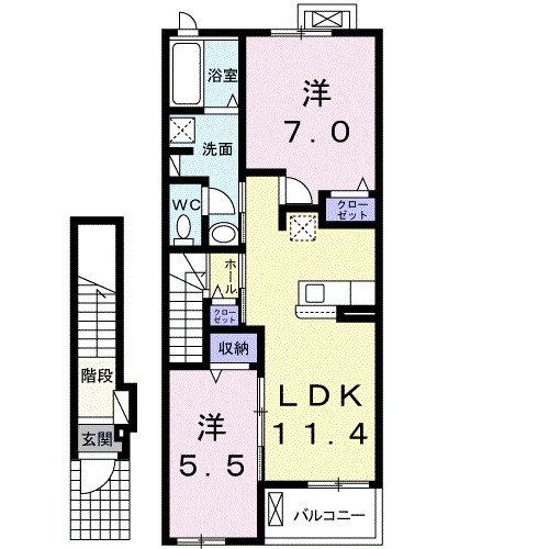ＷＡＳＨＩＺＵ　ＢＡＳＥ 202号室 間取り