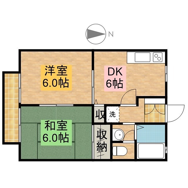 ビーライン若林 202号室 間取り