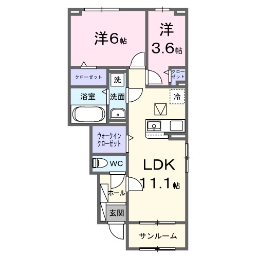 クレストⅢ 102号室 間取り