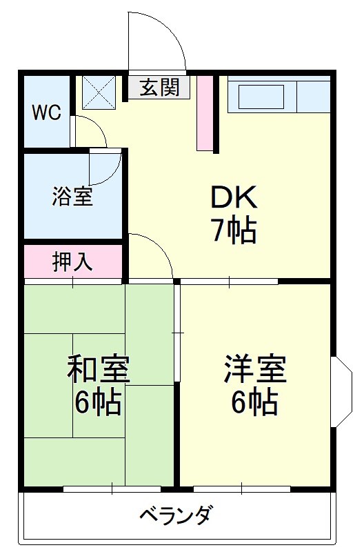 コーポ上浅田 2-D号室 間取り