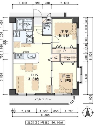 ＮｏｒｔｈＬｉｌａｃ 501号室 間取り