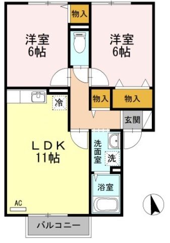 ビバーチェやまは奈　B 105号室 間取り