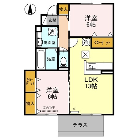 デミコリーヌ　B 102号室 間取り