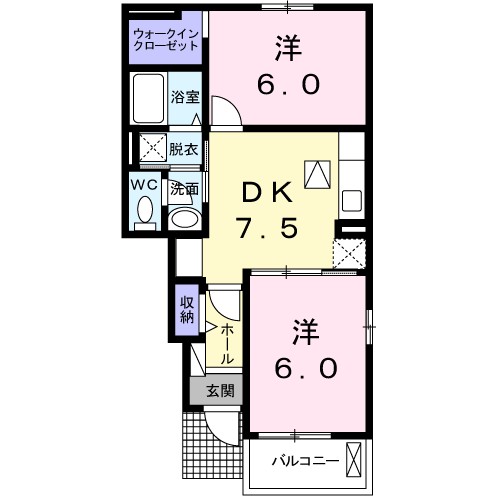 Ｈｅａｒｔ未来Ⅱ　Ｂ 105号室 間取り