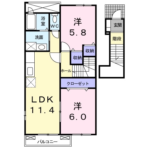 エクセラン別名Ⅱ　Ｂ 201号室 間取り