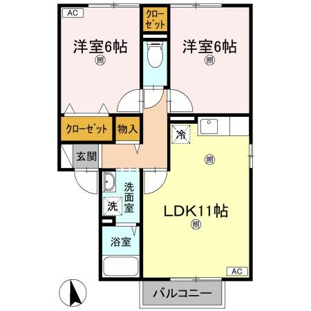 ビバーチェやまは奈　B 205号室 間取り