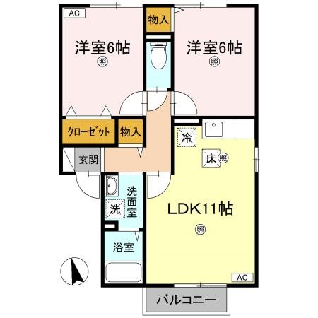 ビバーチェやまは奈　B 105号室 間取り