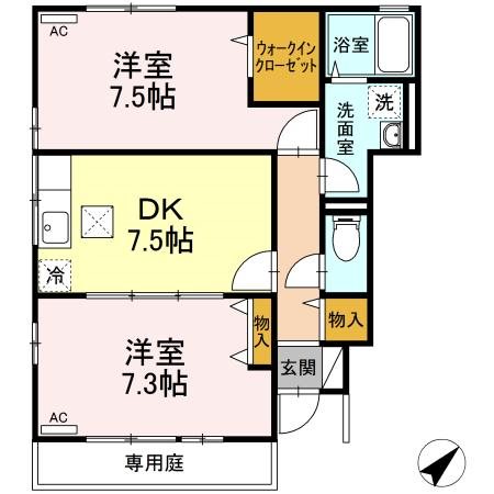 アマービル桜　B棟 B101号室 間取り