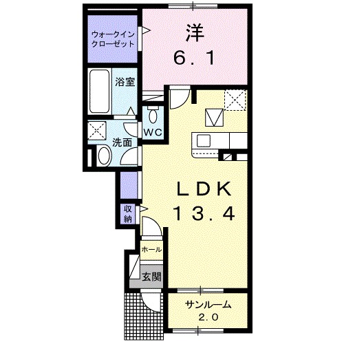 クラール東鳥生　Ｂ 102号室 間取り