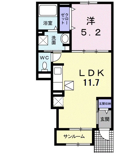 ＨＫＲ　ＳＵＮＡＹＡＭＡ　Ⅰ 105号室 間取り