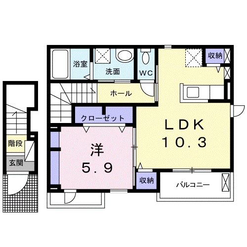 ｗｉｌｌ　ｌｉｆｅＡ棟 203号室 間取り