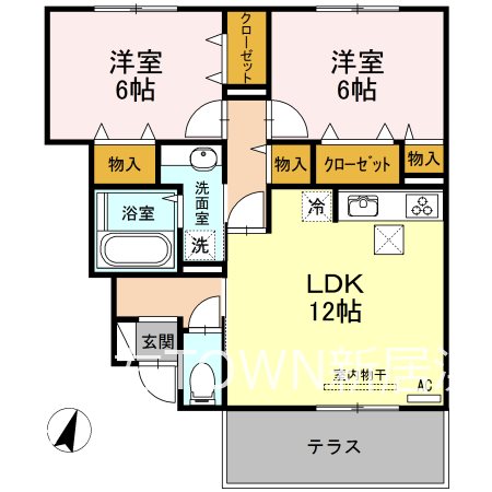 Lilac　B棟 B102 102号室 間取り