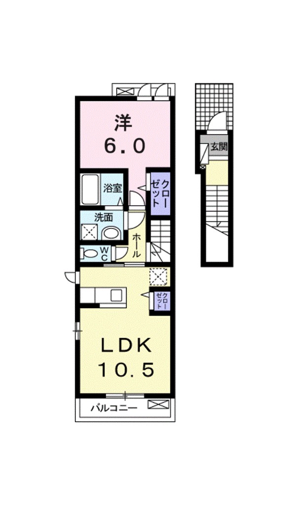 アンソレイエ見奈良　Ａ 202号室 間取り