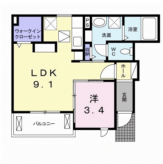 ｗｉｌｌ　ｌｉｆｅＢ棟 102号室 間取り