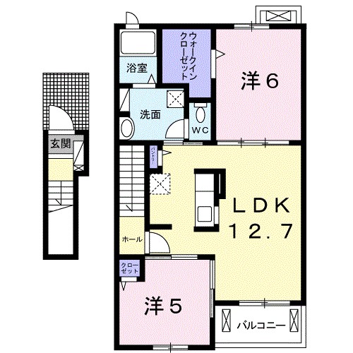 Ｈｅａｒｔ未来　政枝　Ｃ 203号室 間取り