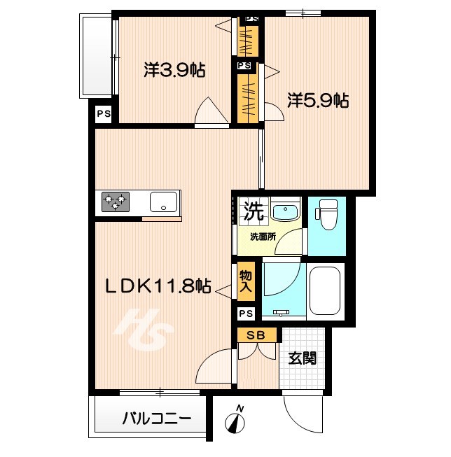 フルーレット 101号室 間取り