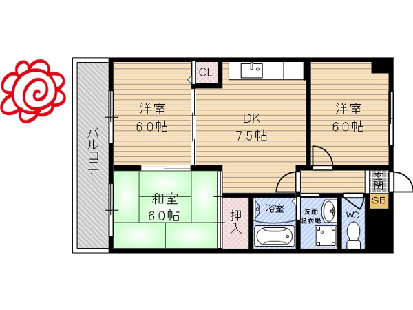 鶴見緑地ハイツ弐番館 間取り