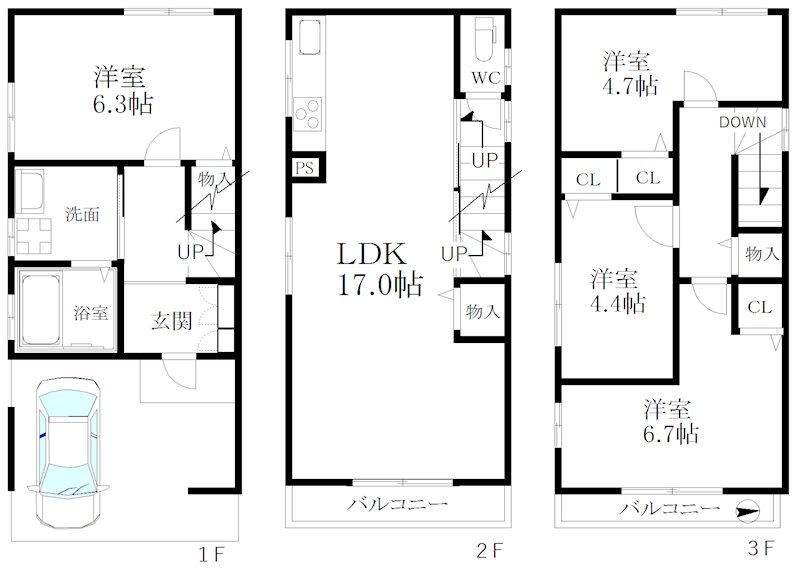 御崎1丁目戸建賃貸 4LDK 間取り
