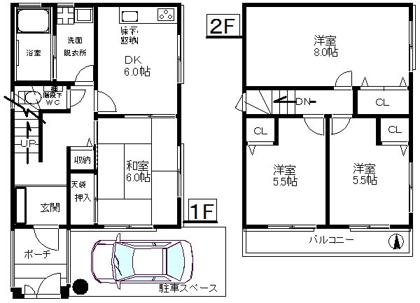 玉出西2丁目駐車場付戸建　 間取り