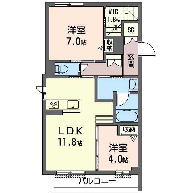 プリュネ 201号室 間取り