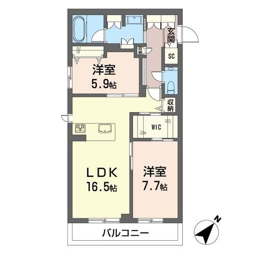ウィズプラス浦和美園　ウエストD棟    102号室 間取り
