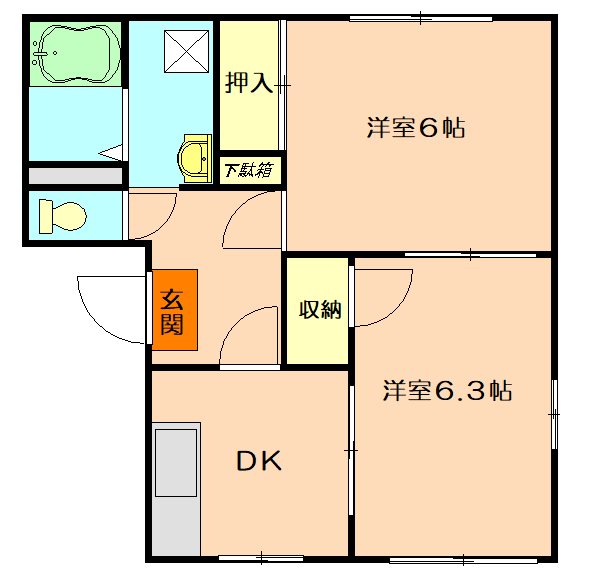 ファームハイツA【積水ハウス施工２ＤＫ】 203号室 間取り