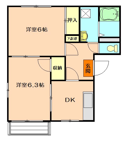 ファームハイツA【積水ハウス施工２ＤＫ】 105号室 間取り