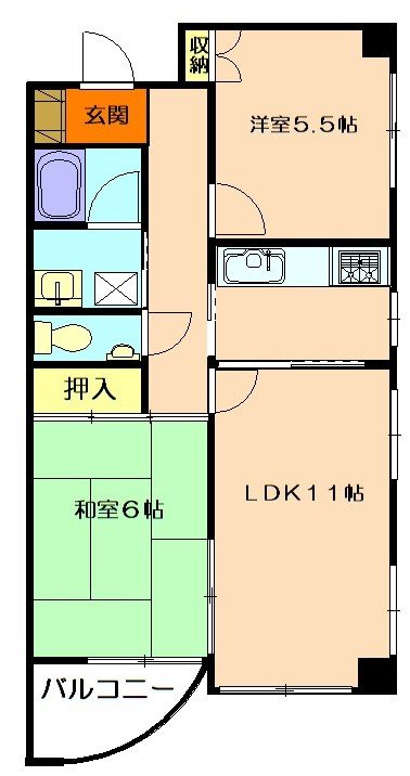 ネオ中ハイツ【２ＬＤＫ賃貸マンション】 間取り図